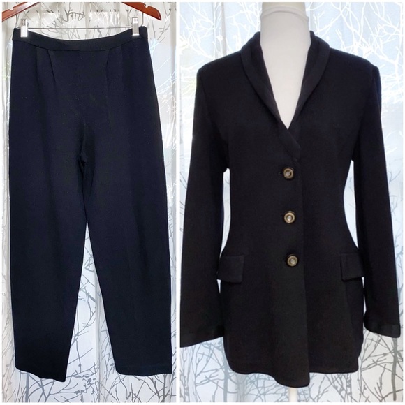 ST. JOHN BLACK KNIT HIGH WAISTED CROP LONG PANTS - Picture 8 of 8